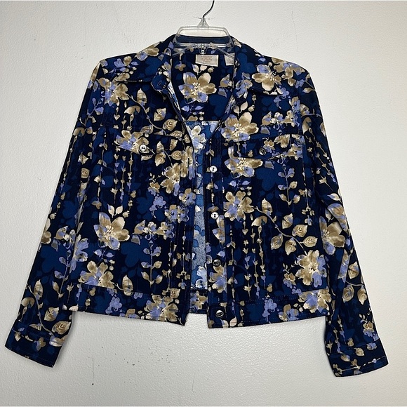 Baxter & Wells Jacket Blue Floral Boho Print Front Button Collared Lightweight - Picture 16 of 17